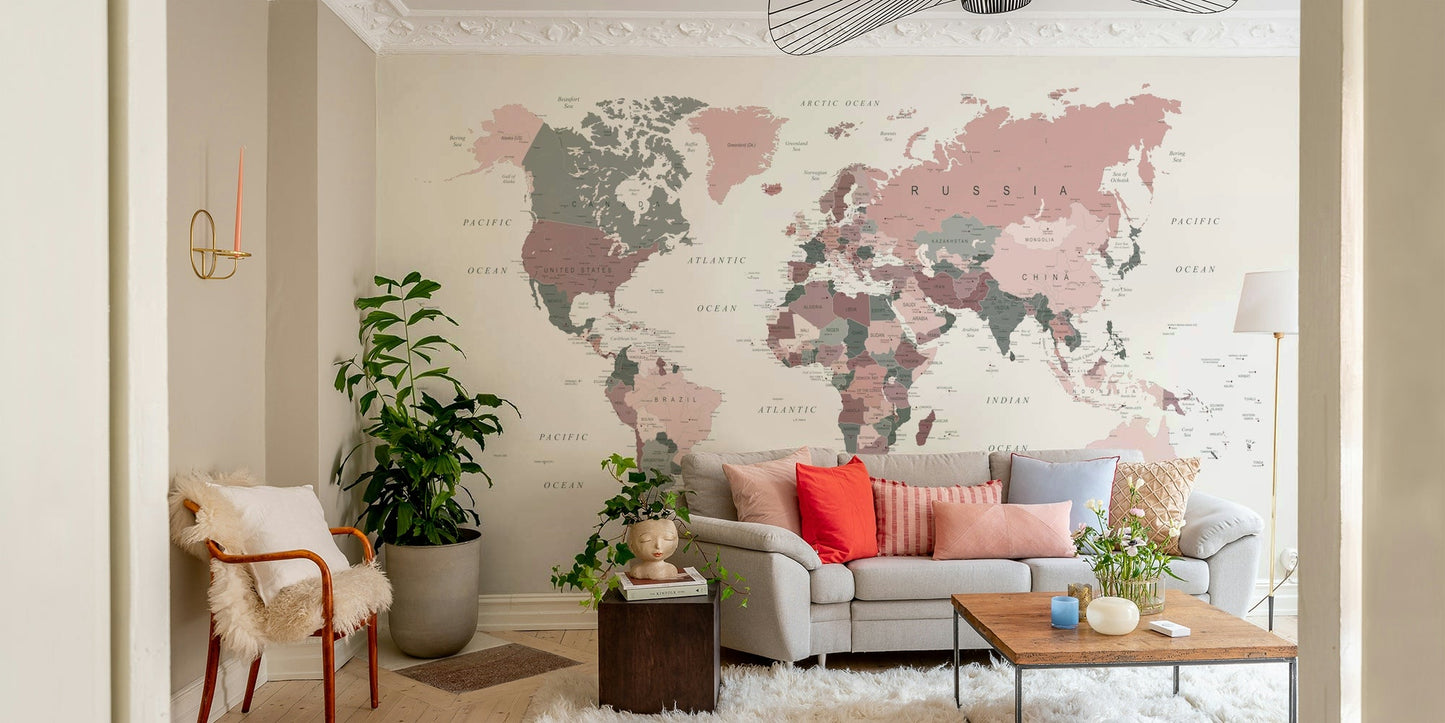Soft earth-tone map wallpaper for walls

