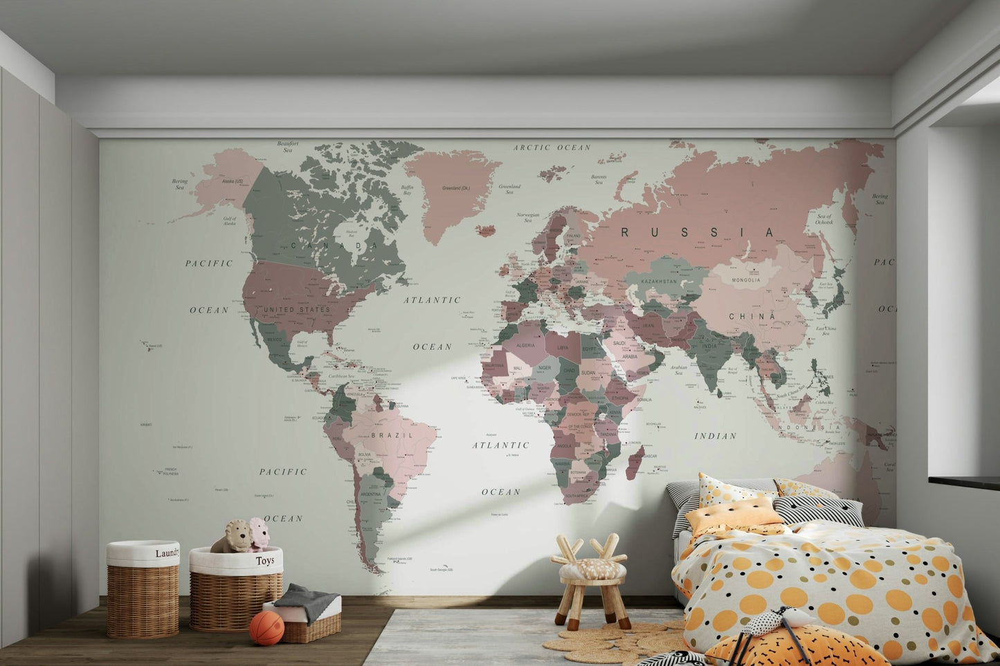 Subtle wall mural with global layout

