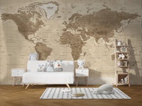 Brown Detailed Worldmap Wall Murals - Giffywalls