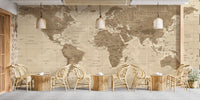 Neutral brown world map wallpaper decor

