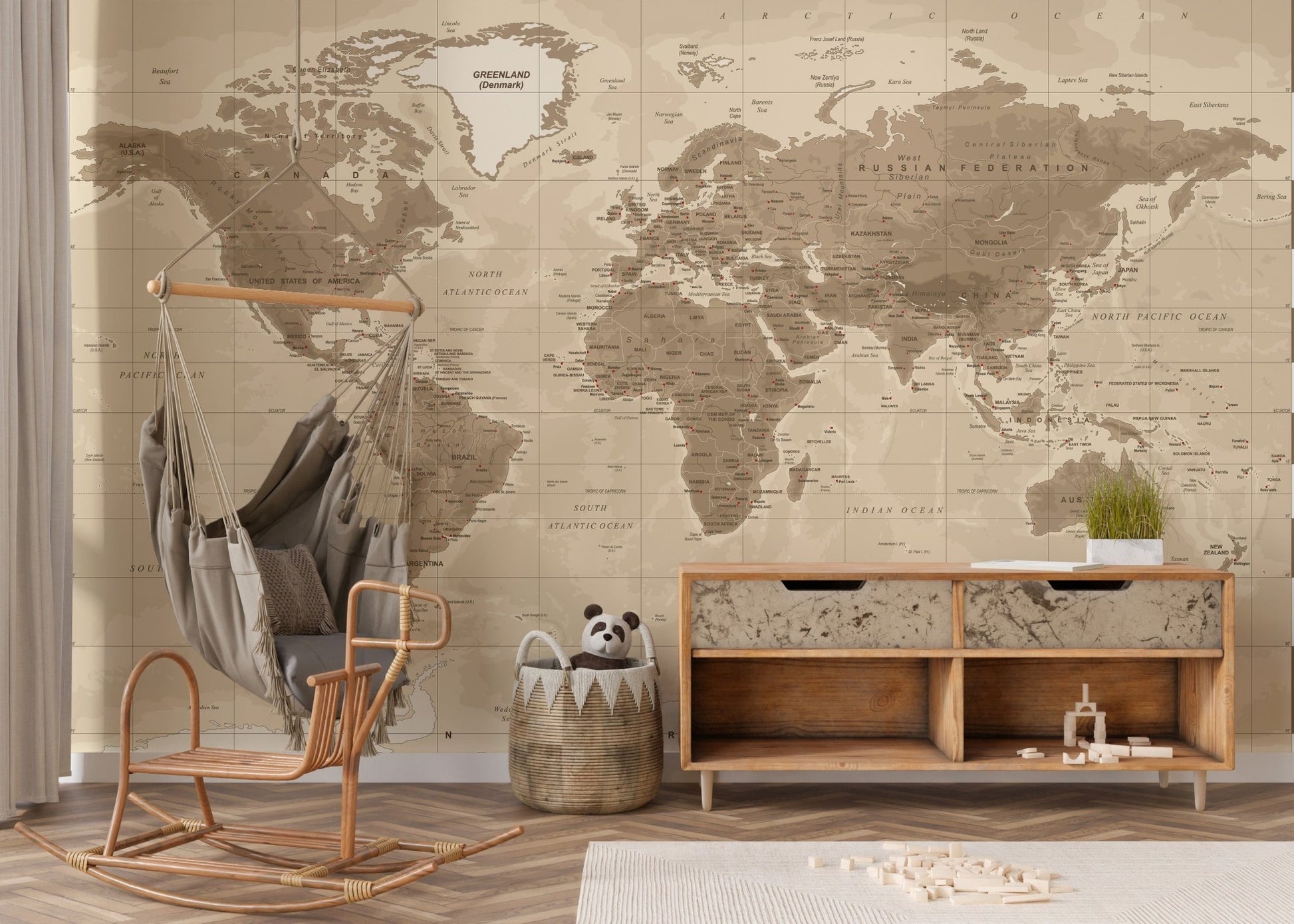 Brown Detailed Worldmap Wall Murals - Giffywalls