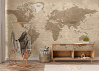 Brown Detailed Worldmap Wall Murals - Giffywalls