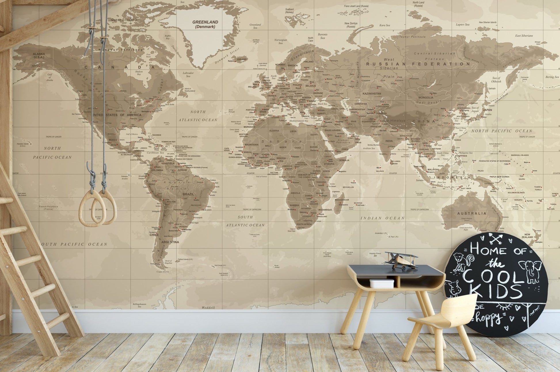 Brown Detailed Worldmap Wall Murals - Giffywalls
