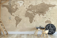 Brown Detailed Worldmap Wall Murals - Giffywalls