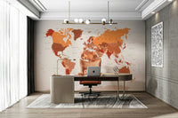 Modern room with burnt orange map design

