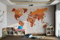 Warm-toned mural wallpaper with global design
