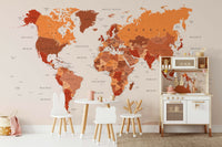 Study space with orange map wallpaper
