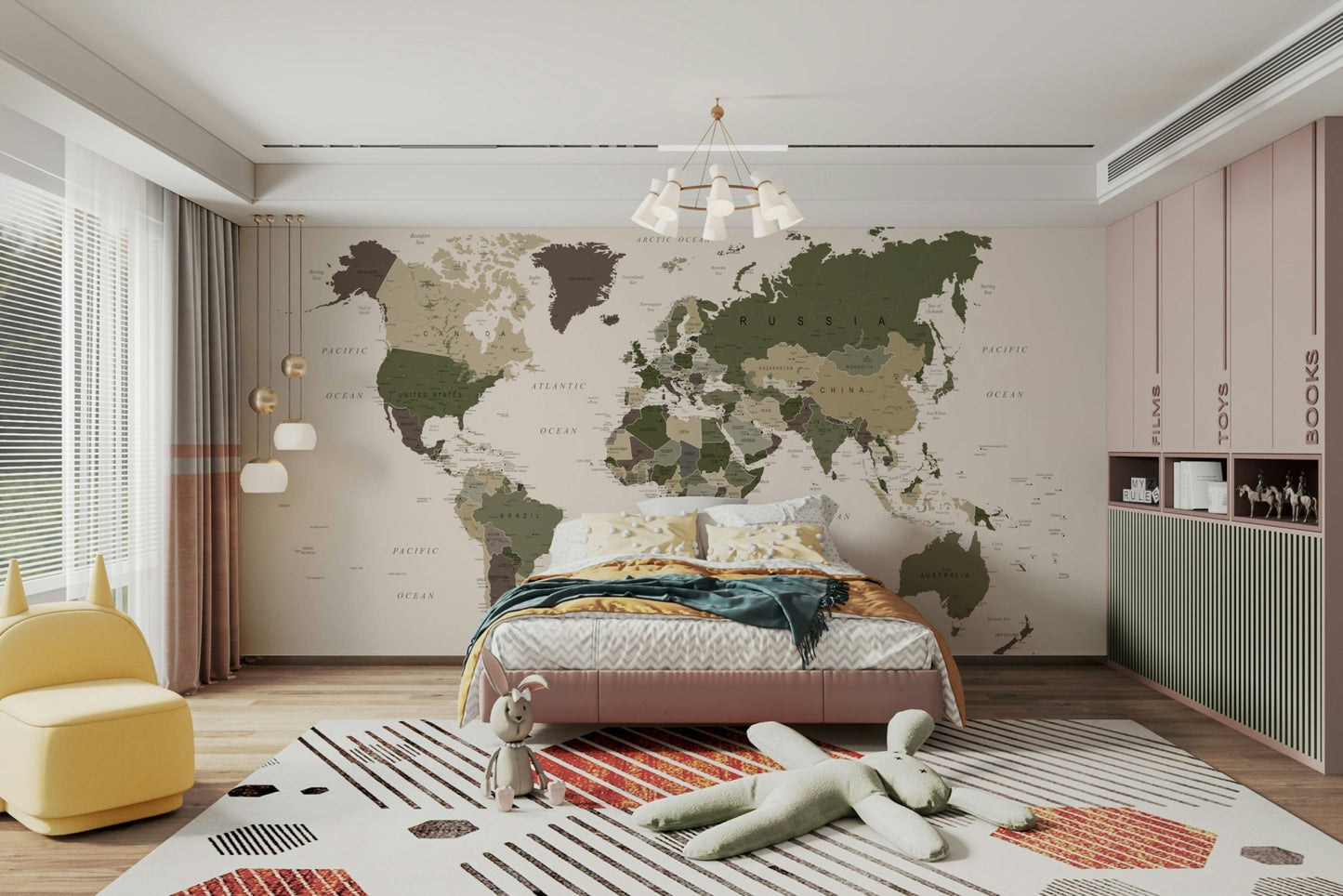 Wall design with camouflage map print

