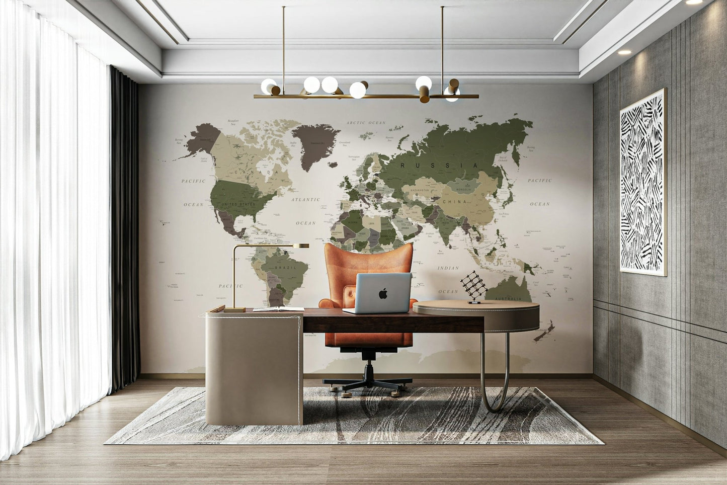 Kids room with camouflage green wall mural

