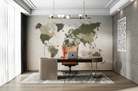 Kids room with camouflage green wall mural

