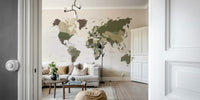 Bold world map wallpaper in green shades

