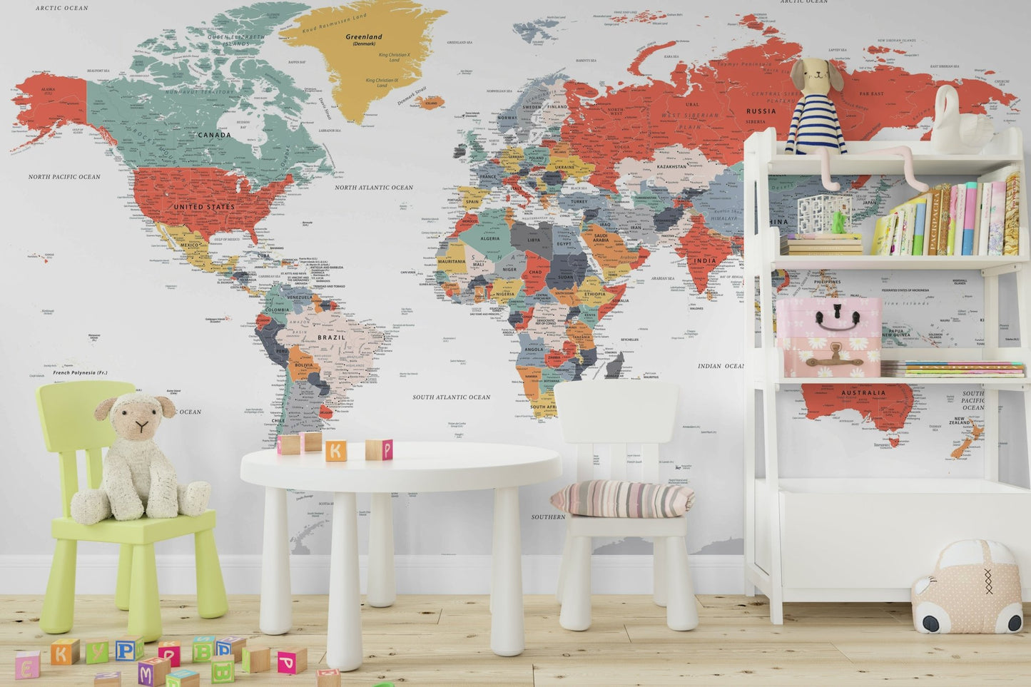 World map mural with intricate details

