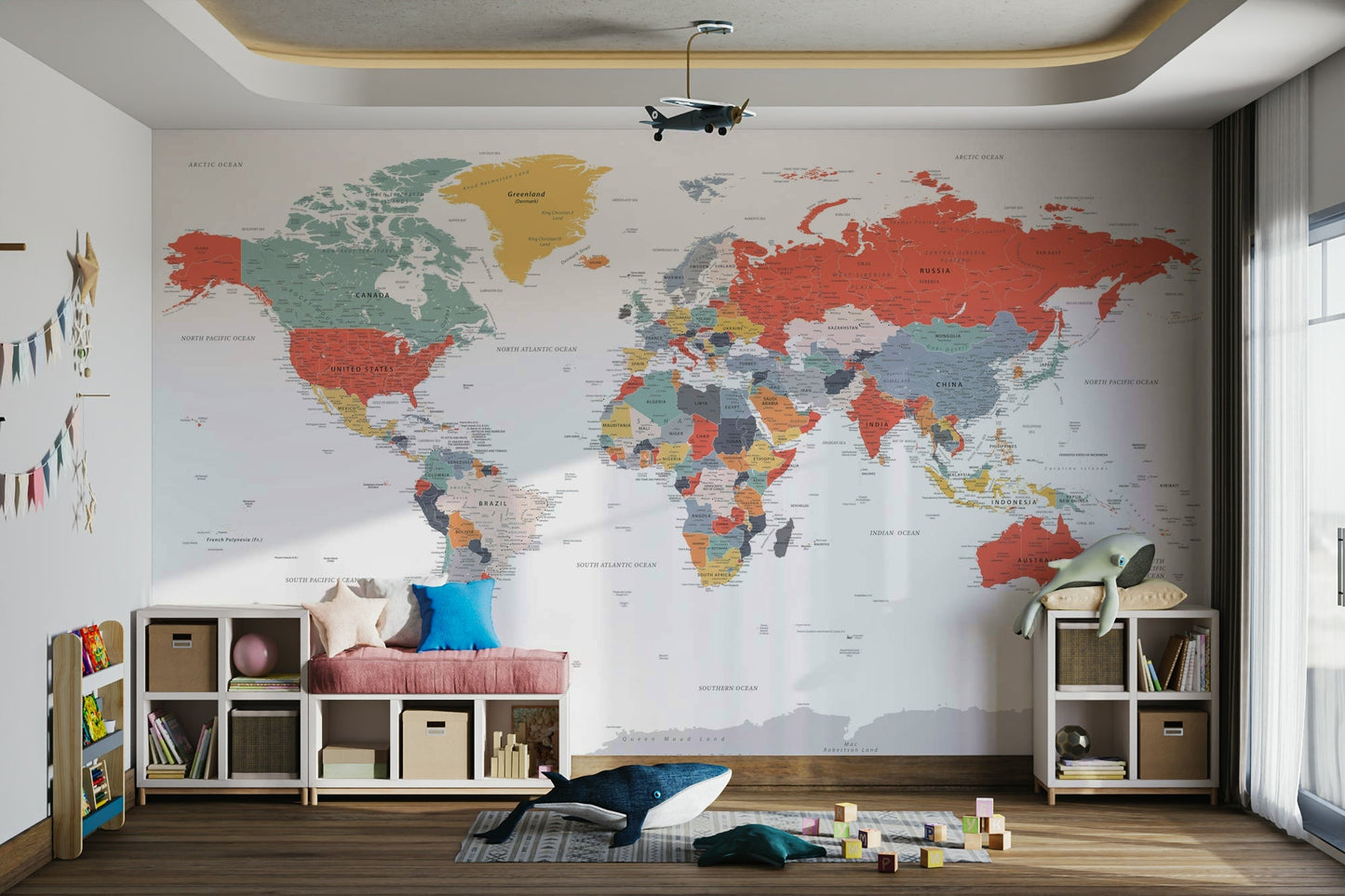 High-quality world map wall mural
