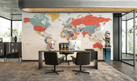 Detailed world map mural for walls

