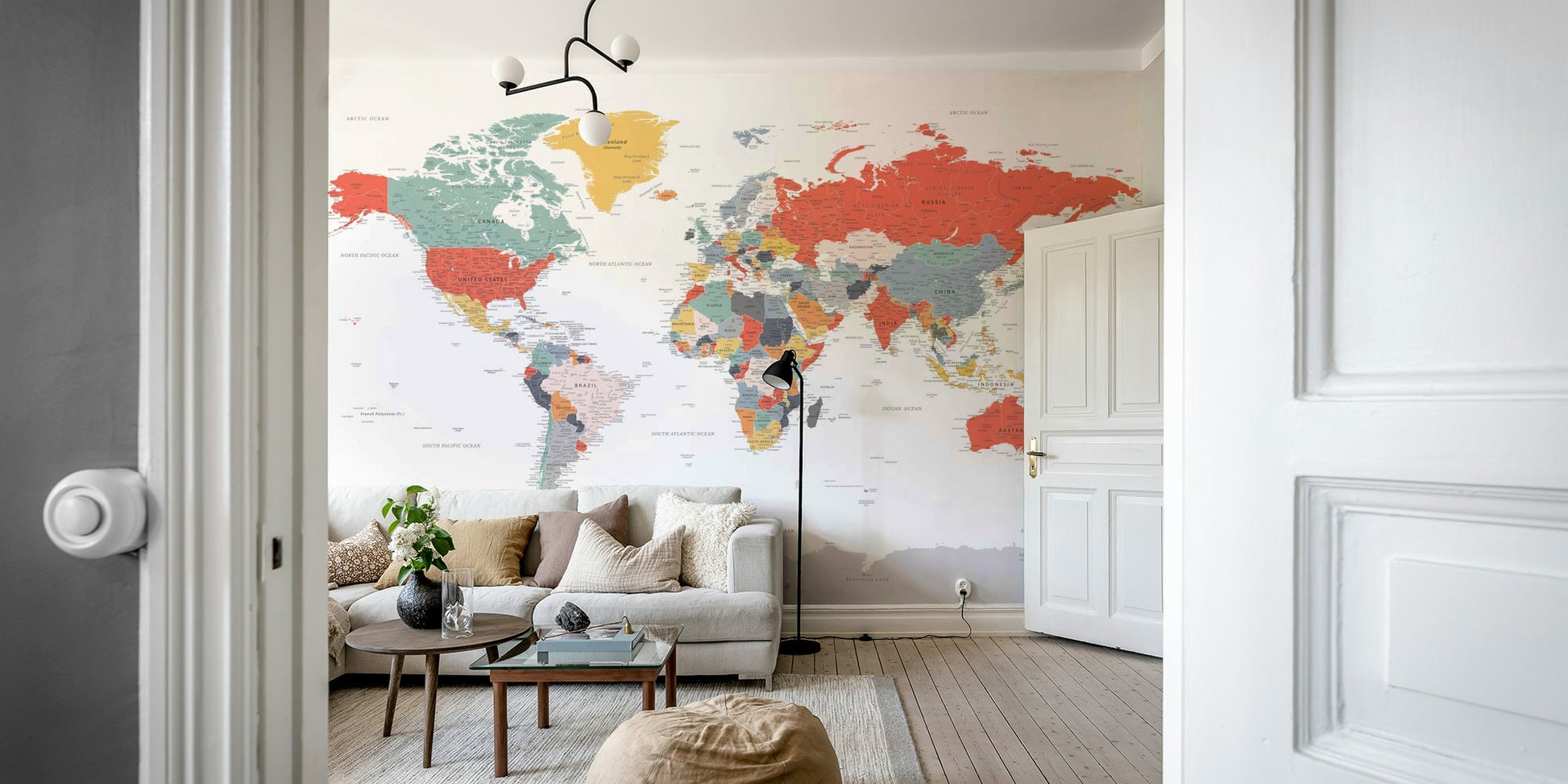 Large world map wall mural with details