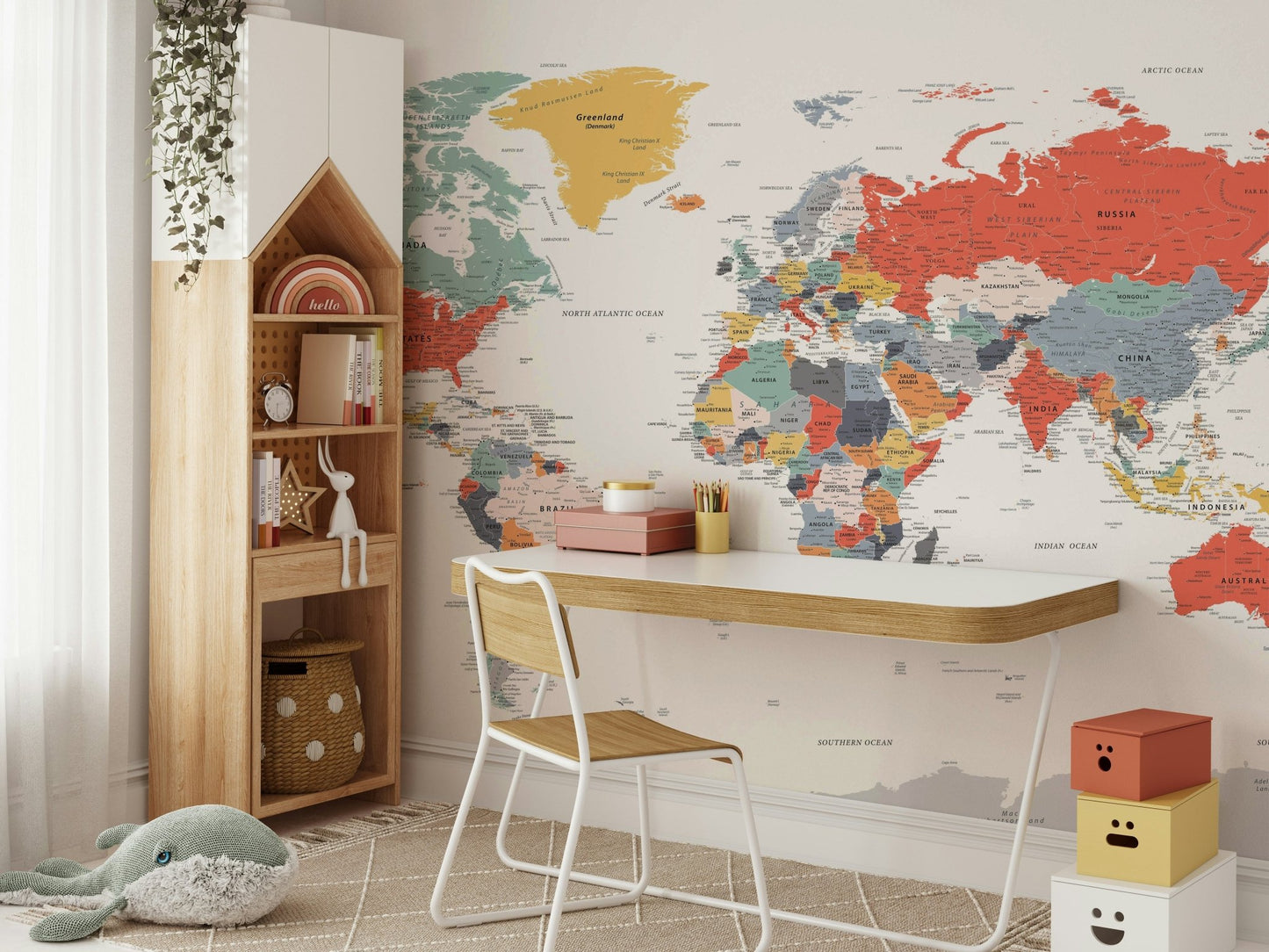 Decorative world map mural for walls