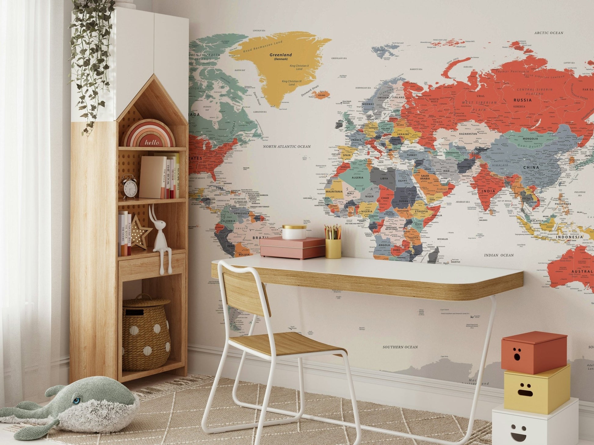 Decorative world map mural for walls