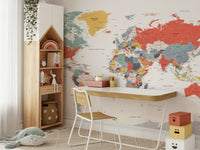 Decorative world map mural for walls