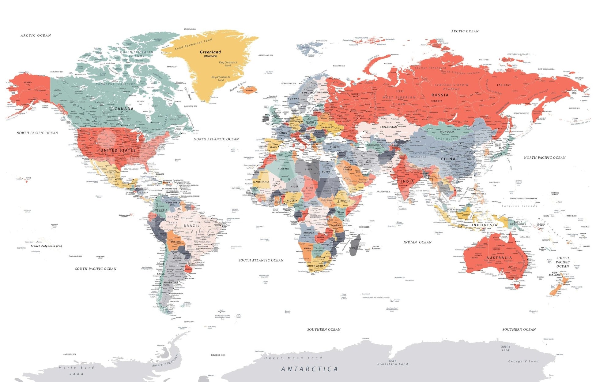 Beautiful world map mural for interiors