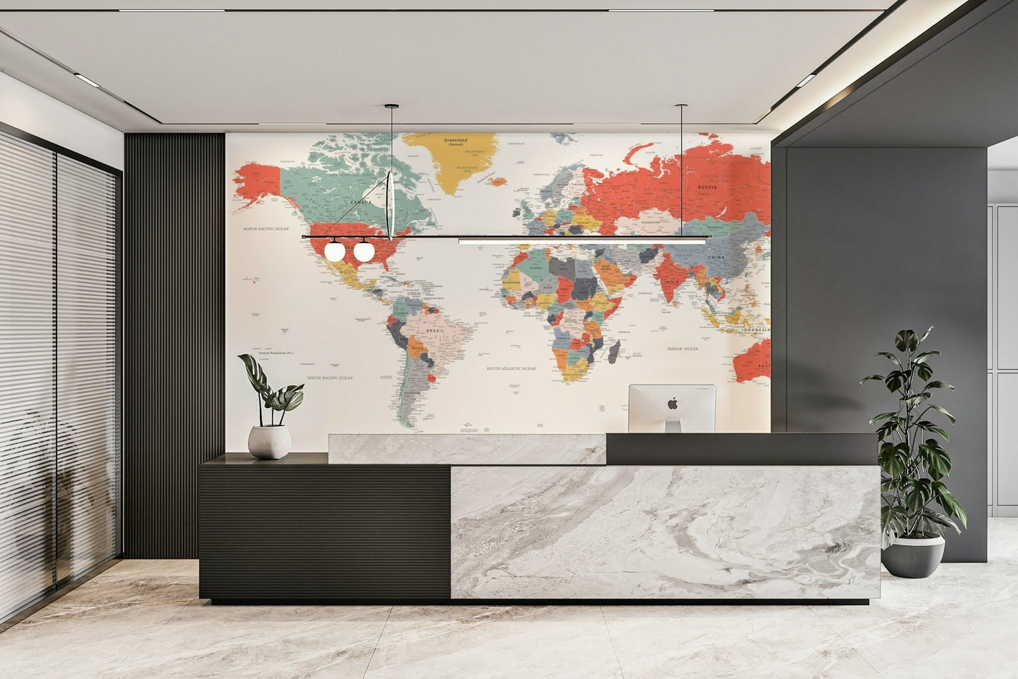 Colorful world map wall mural design

