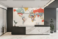 Colorful world map wall mural design

