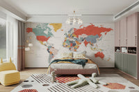 Detailed world map mural for living room