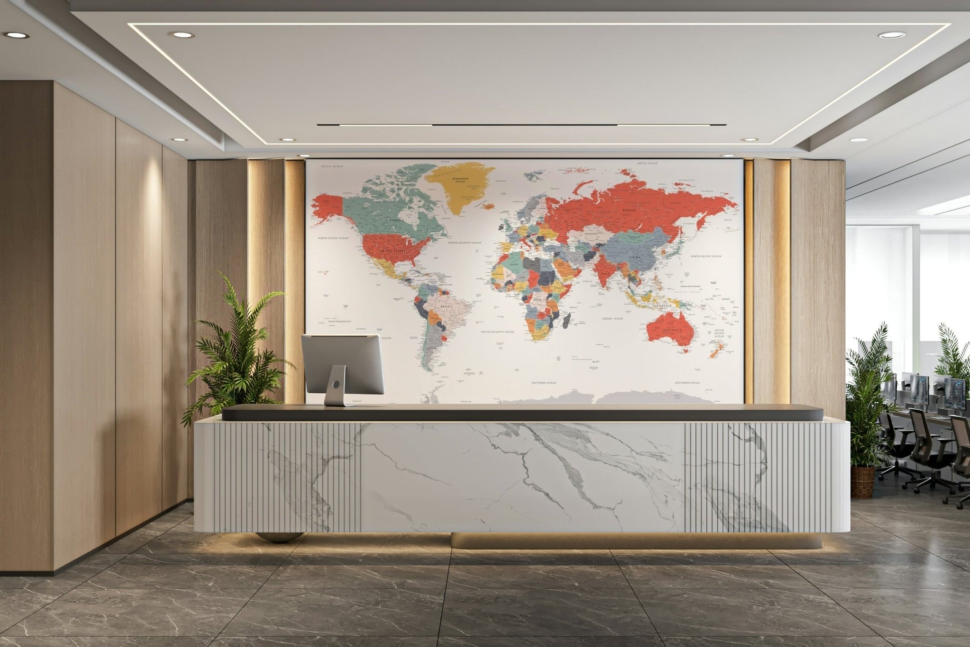 World map detailed wall mural

