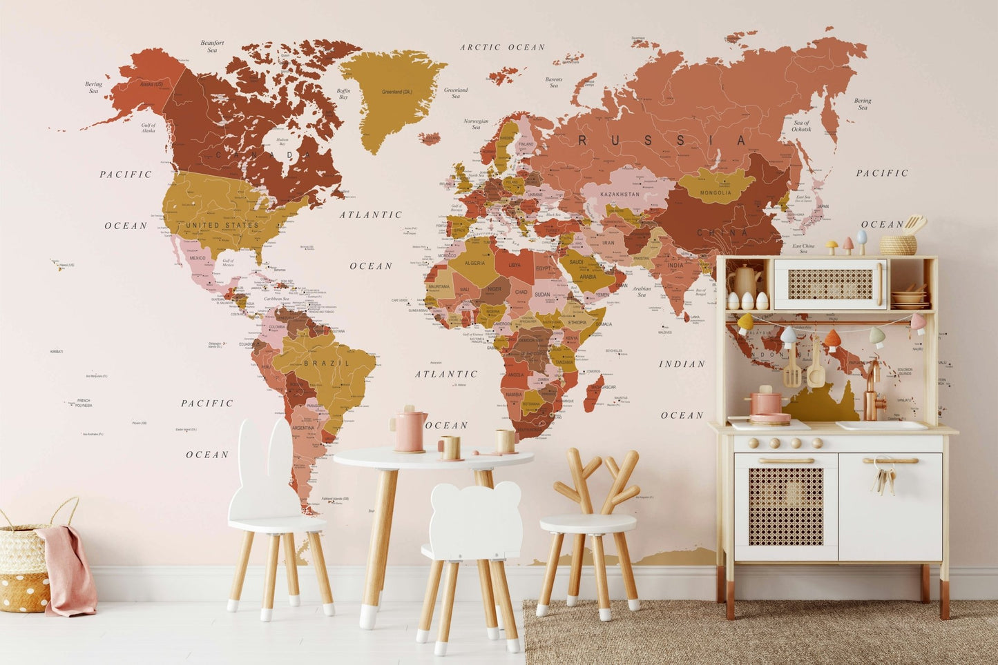 Study room featuring Earth Tones World Map mural

