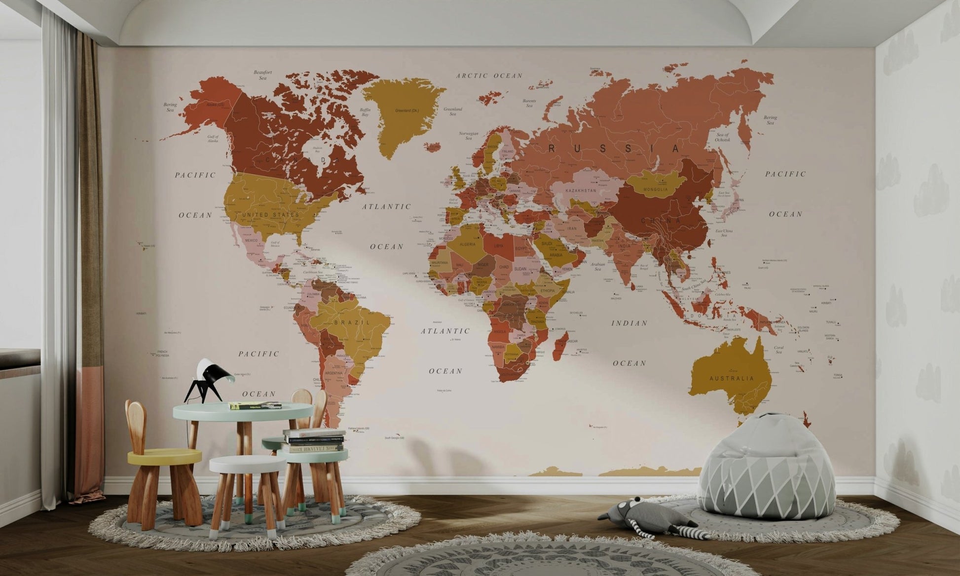 Office space styled with Earth Tones map mural

