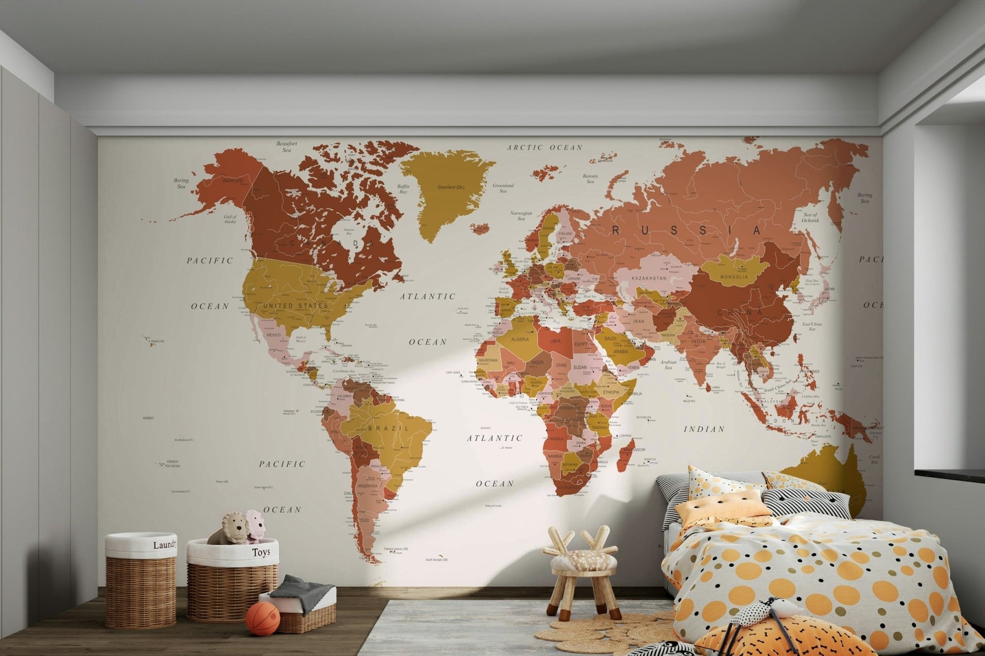 World Map Earth Tones mural with vintage design, GD2163
