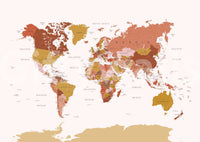 Library with large-scale vintage world map wall mural

