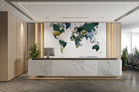 Elegant world map mural with green shades