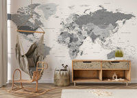 Detailed grey map mural for modern rooms
