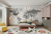 Highly detailed grey world map wall art