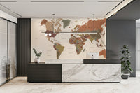 Mural wallpaper with brown and green continents

