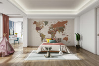 Natural tone mural wallpaper with map layout

