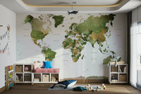Detailed world map in green for walls

