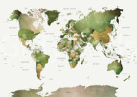 Green world map mural for home decor
