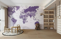 Stunning purple-toned world map mural