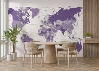 Elegant purple world map wall decor

