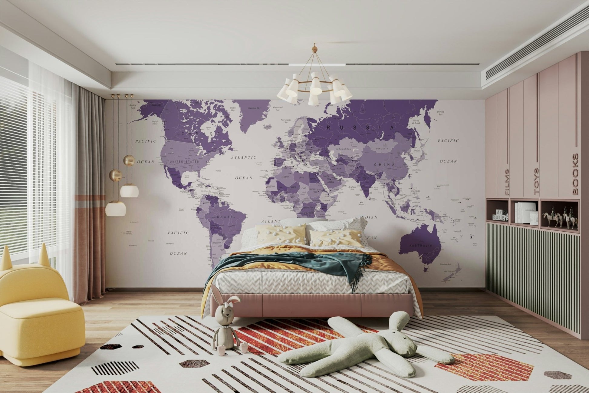 Detailed world map in purple design