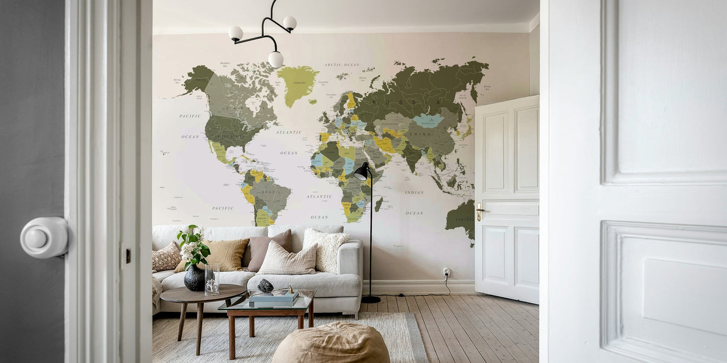 Elegant khaki green world map design
