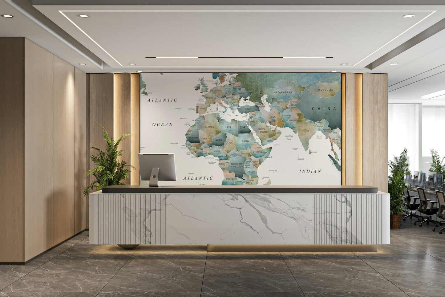 Classic map wall art in soft earth tones GD063


