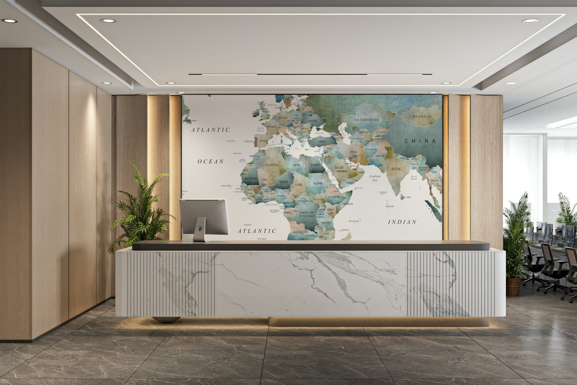 Classic map wall art in soft earth tones GD063

