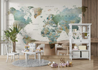 Elegant world map mural in neutral tones
 GD063
