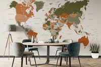 Stunning olive green world map mural

