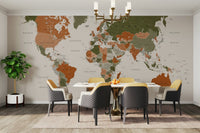 Earth map olive green wall mural art

