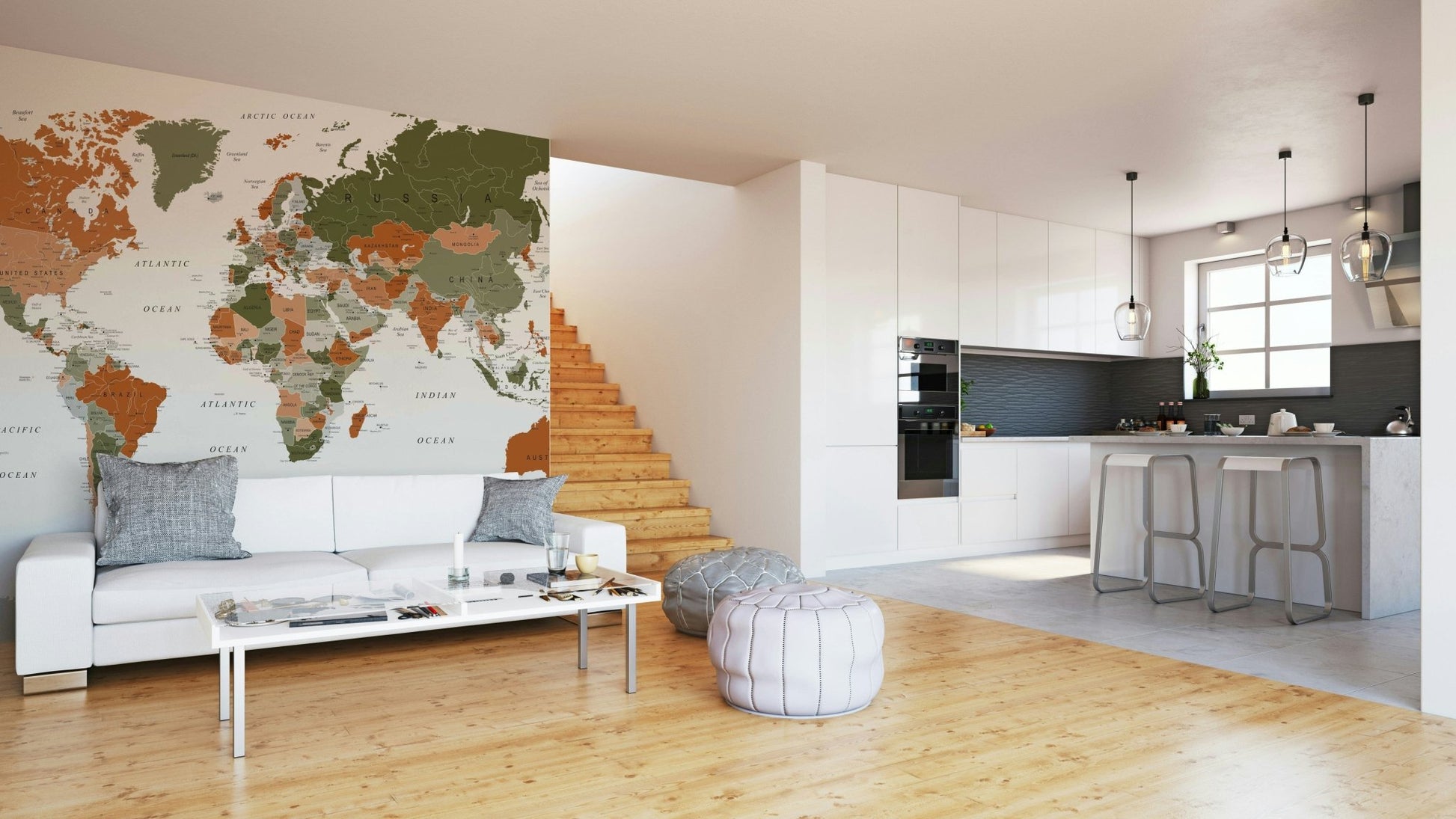 Vintage world map olive green design
