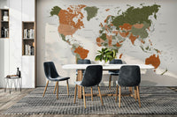 World map olive green wall art decor
