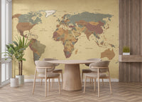 Elegant vintage-style map wallpaper for office walls.